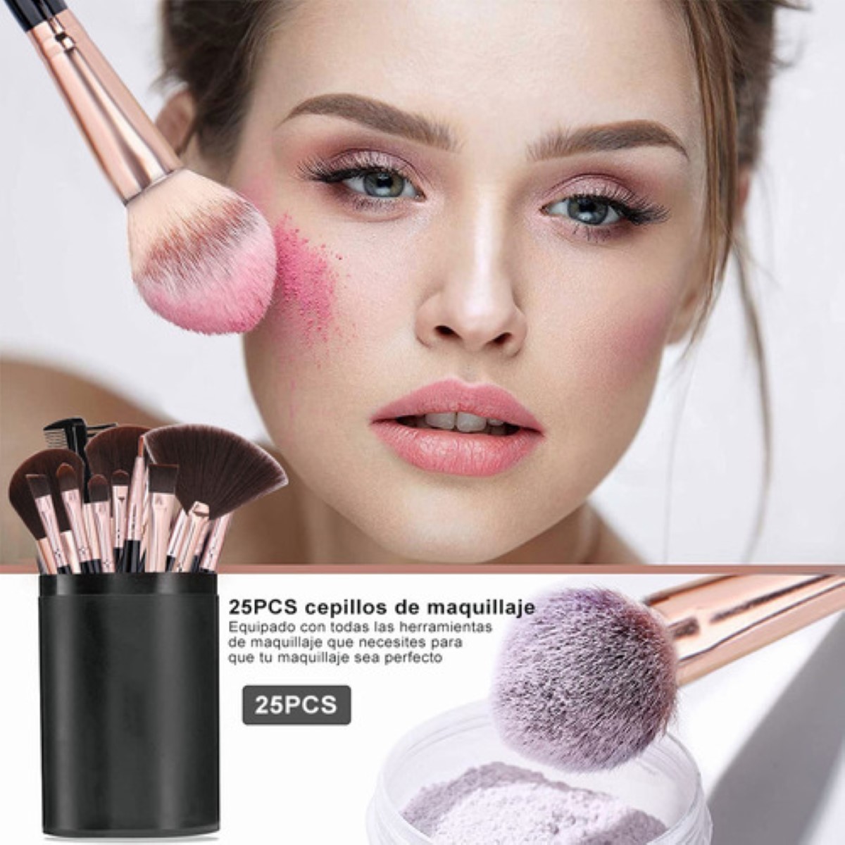 Kit De Brochas De Maquillaje Profesional, 25 Piezas Negro