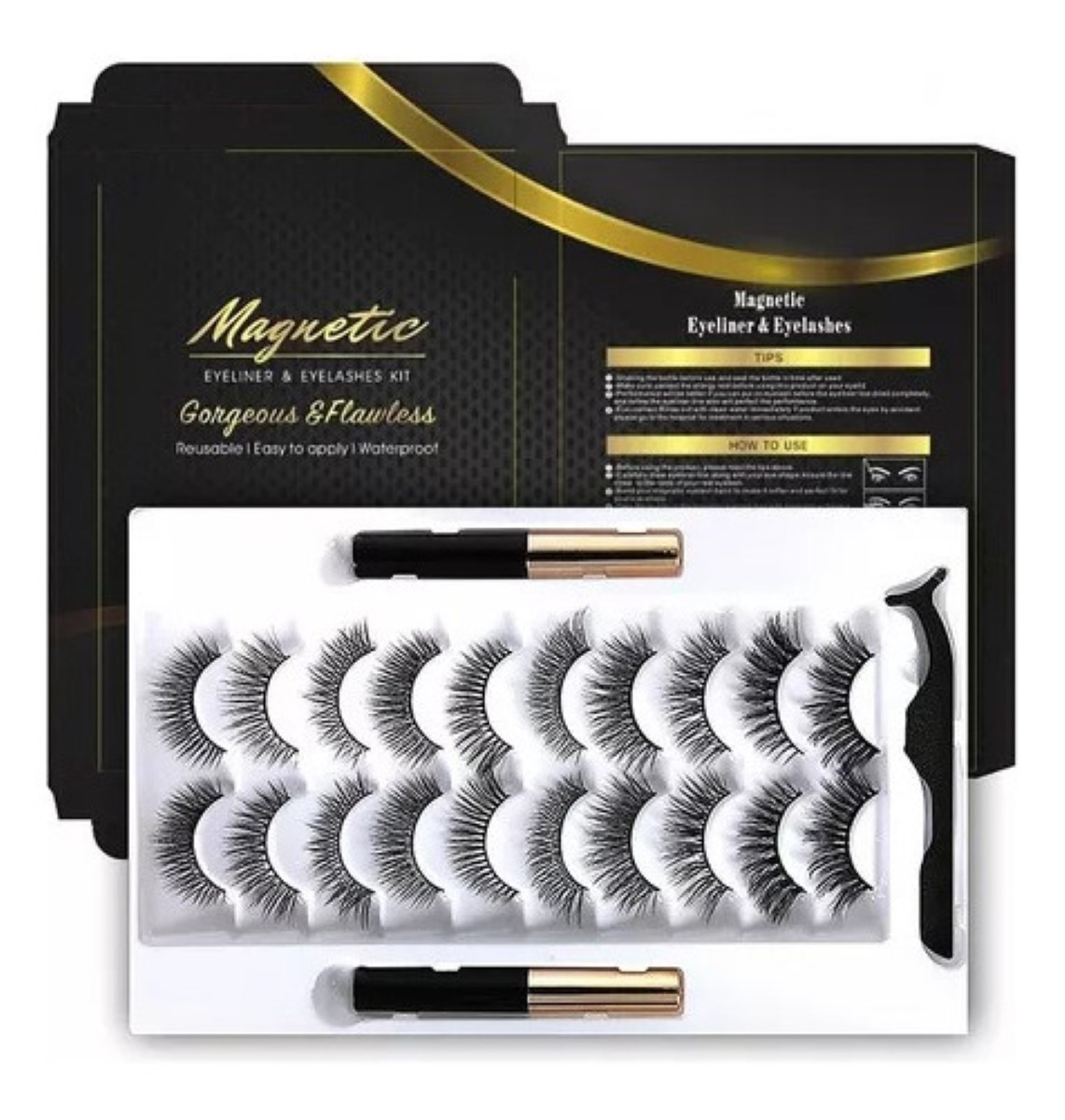 Kit De Pestañas Postizas Magnéticas Con Delineador Postizas NEGRO
