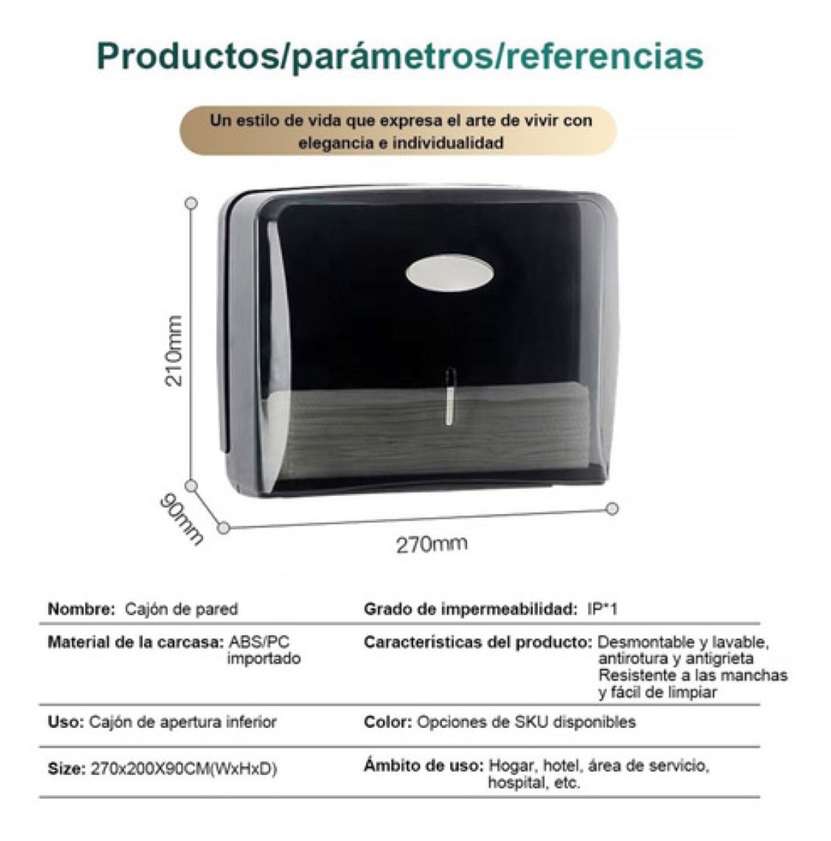 Dispensador De Papel Toallas Sanitarias Para Cocina Y Baños Negro