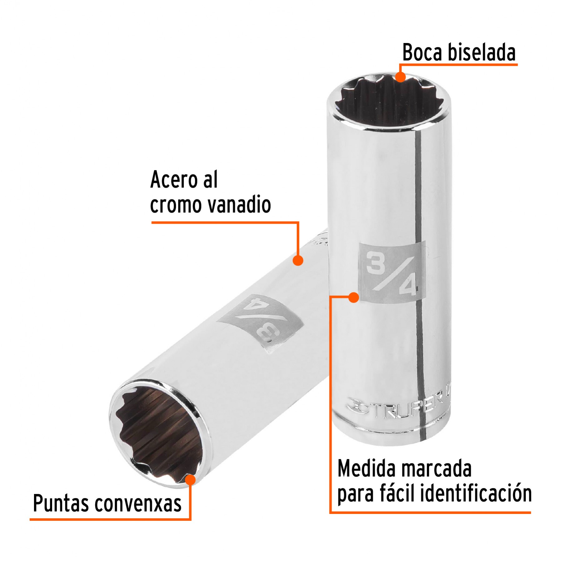 DADO LARGO DE 3/4", 12 PUNTAS, CUADRO 1/2", TRUPER 13364