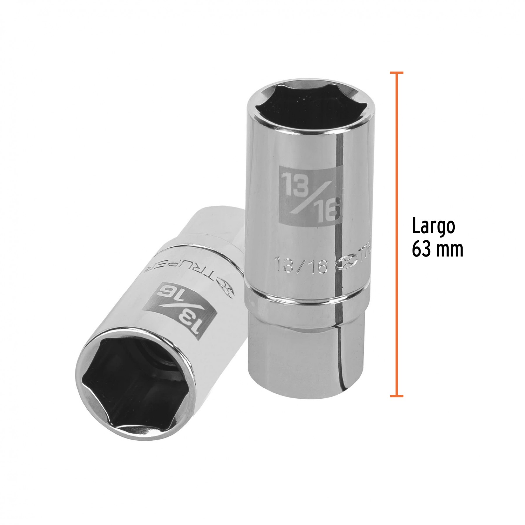 DADO LARGO PARA BUJÍA DE 13/16", 6 PUNTAS, CUADRO 1/2" TRUPER 13366
