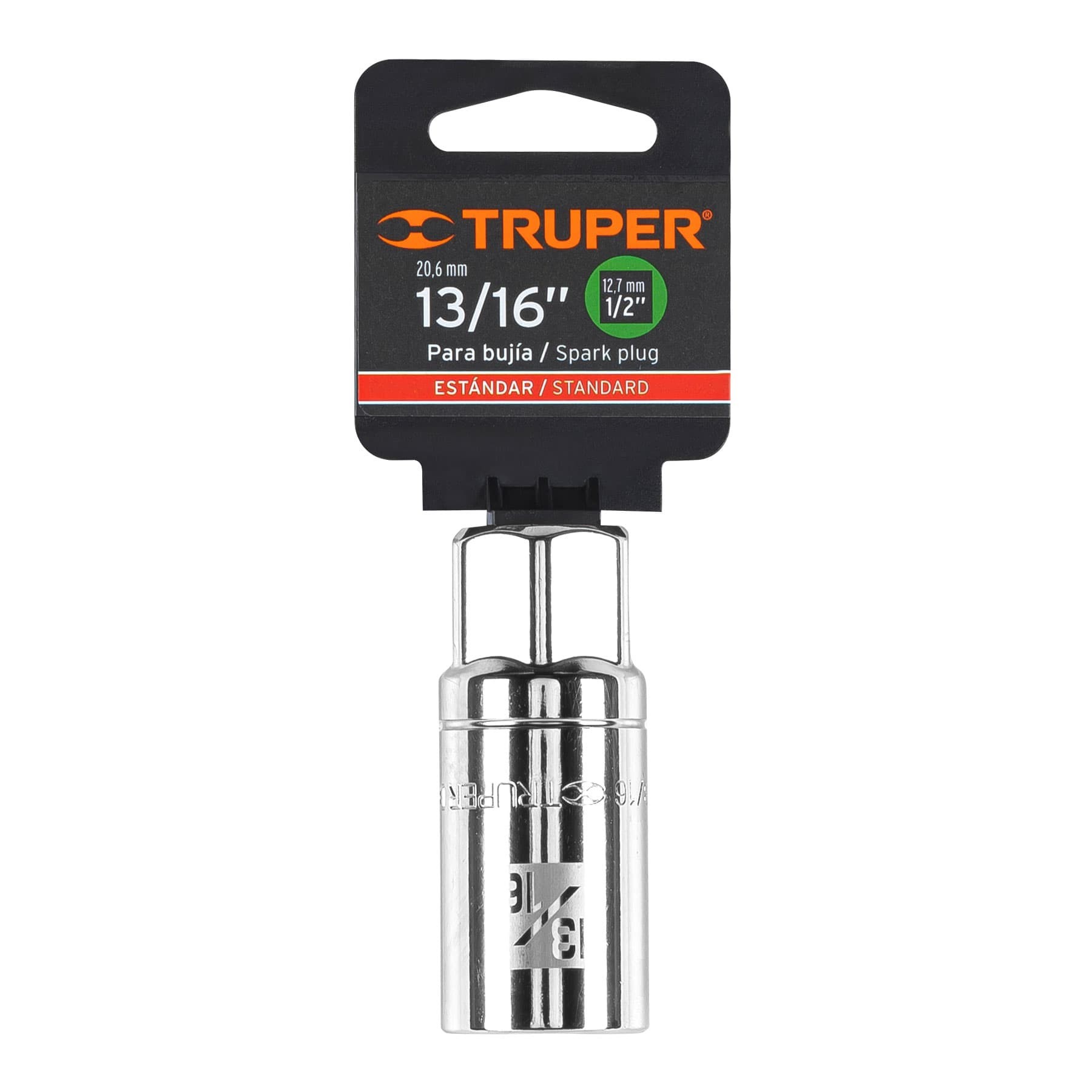 DADO LARGO PARA BUJÍA DE 13/16", 6 PUNTAS, CUADRO 1/2" TRUPER 13366