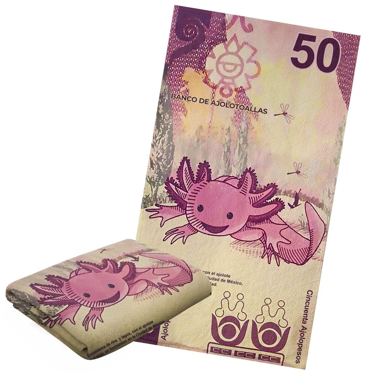 Toalla De Baño Diseño Billete 50 Pesos Ajolote Microfibra de Poliéster Suave Absorbente Secado Rápido Multiuso