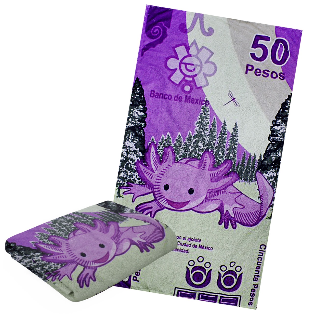 Toalla De Baño Diseño Ajolote Color Billete Microfibra de Poliéster Suave Absorbente Secado Rápido Multiuso