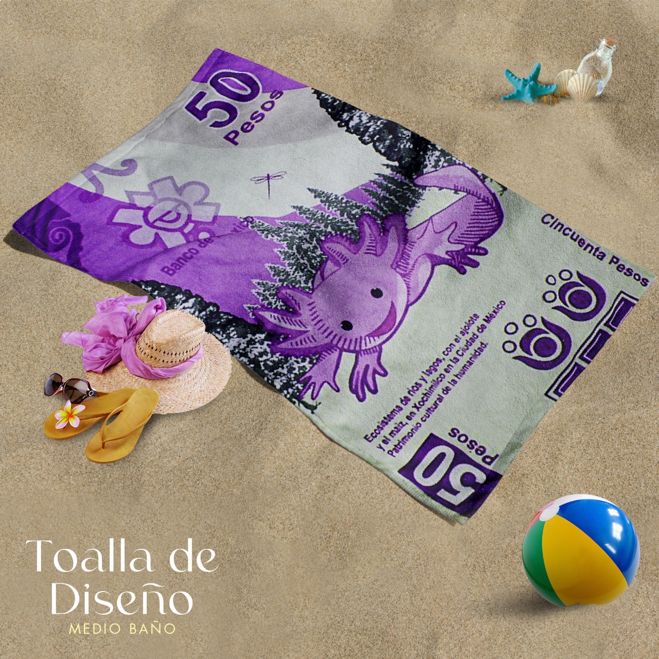 Toalla De Baño Diseño Ajolote Color Billete Microfibra de Poliéster Suave Absorbente Secado Rápido Multiuso