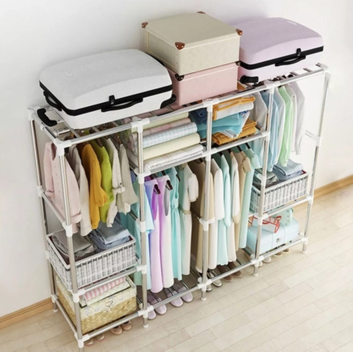 Closet Grande Ropero Armable Portátil Organizador Recamara Gris Cuadros .