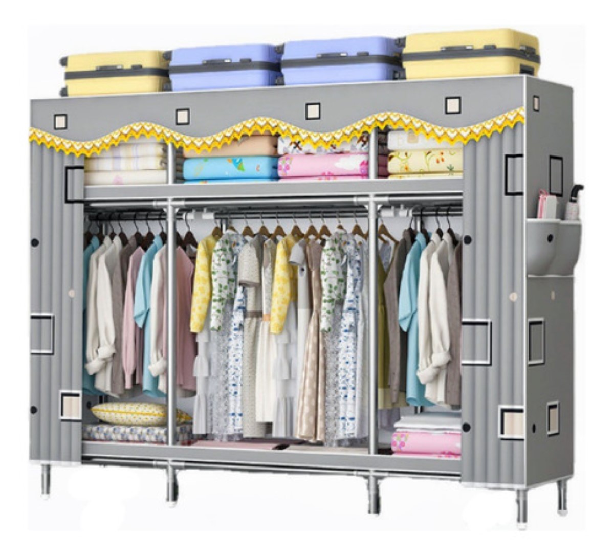 Closet Grande Ropero Armable Portátil Organizador Recamara Gris Cuadros .