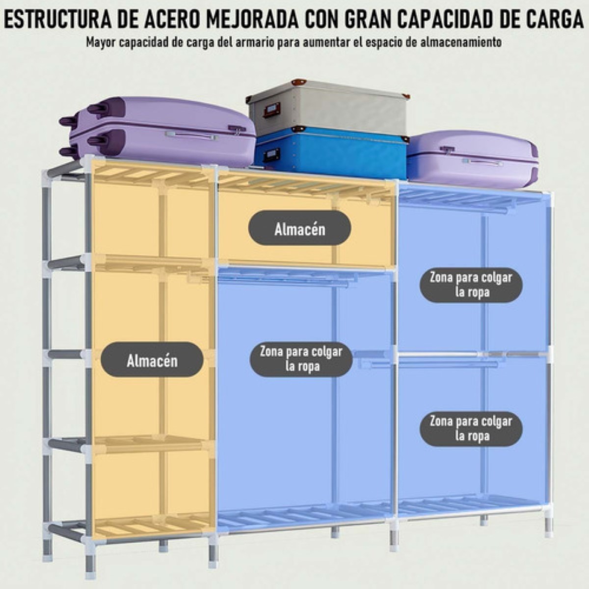 Closet Grande Ropero Armable Portátil Organizador Recamara Gris Cuadros .