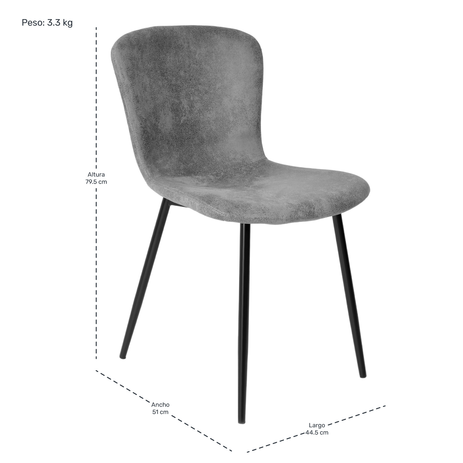 Set 4 Sillas Juego Comedor Cocina Suede Gamuza Gris