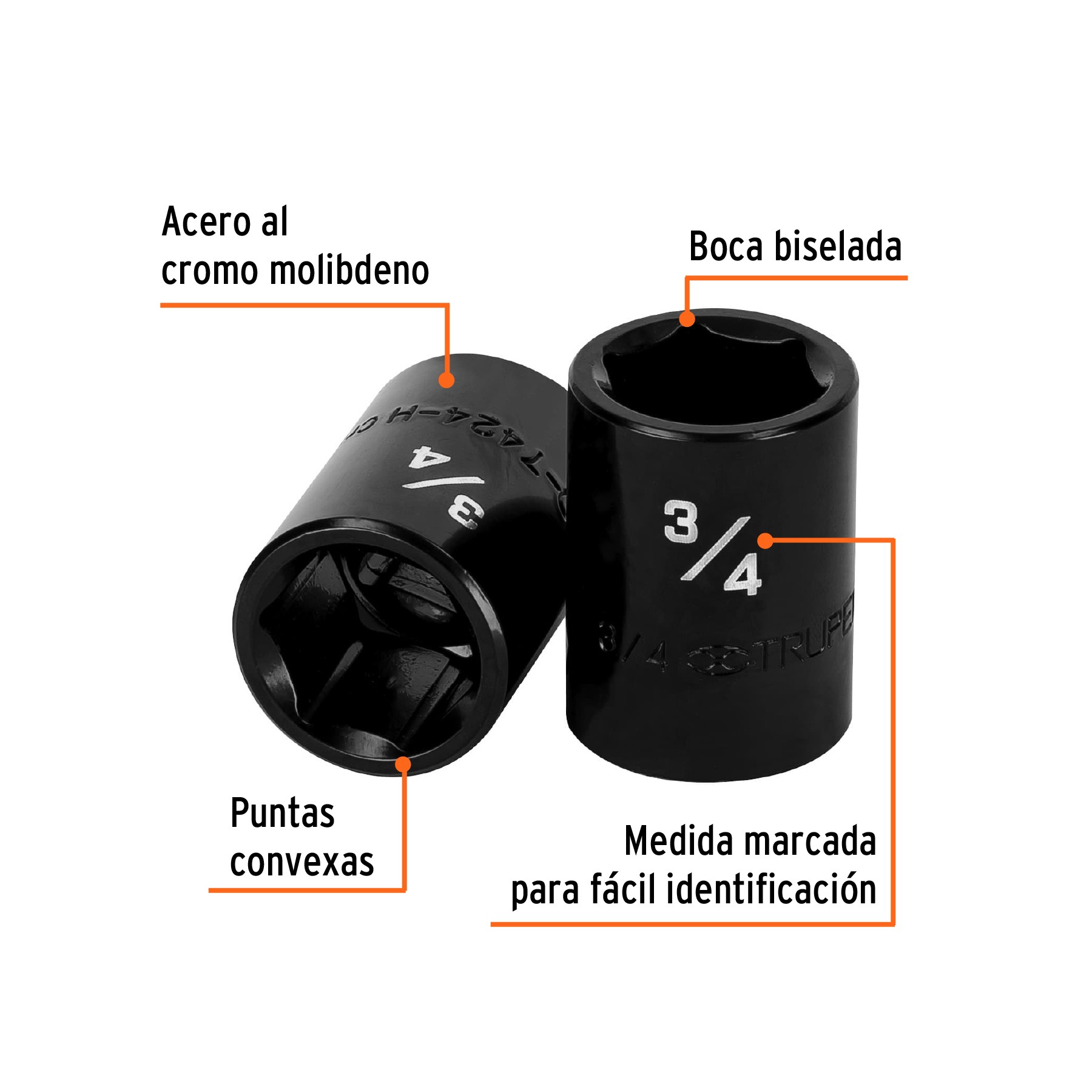 DADO DE IMPACTO DE 3/4", 6 PUNTAS, CUADRO 1/2", TRUPER 13381