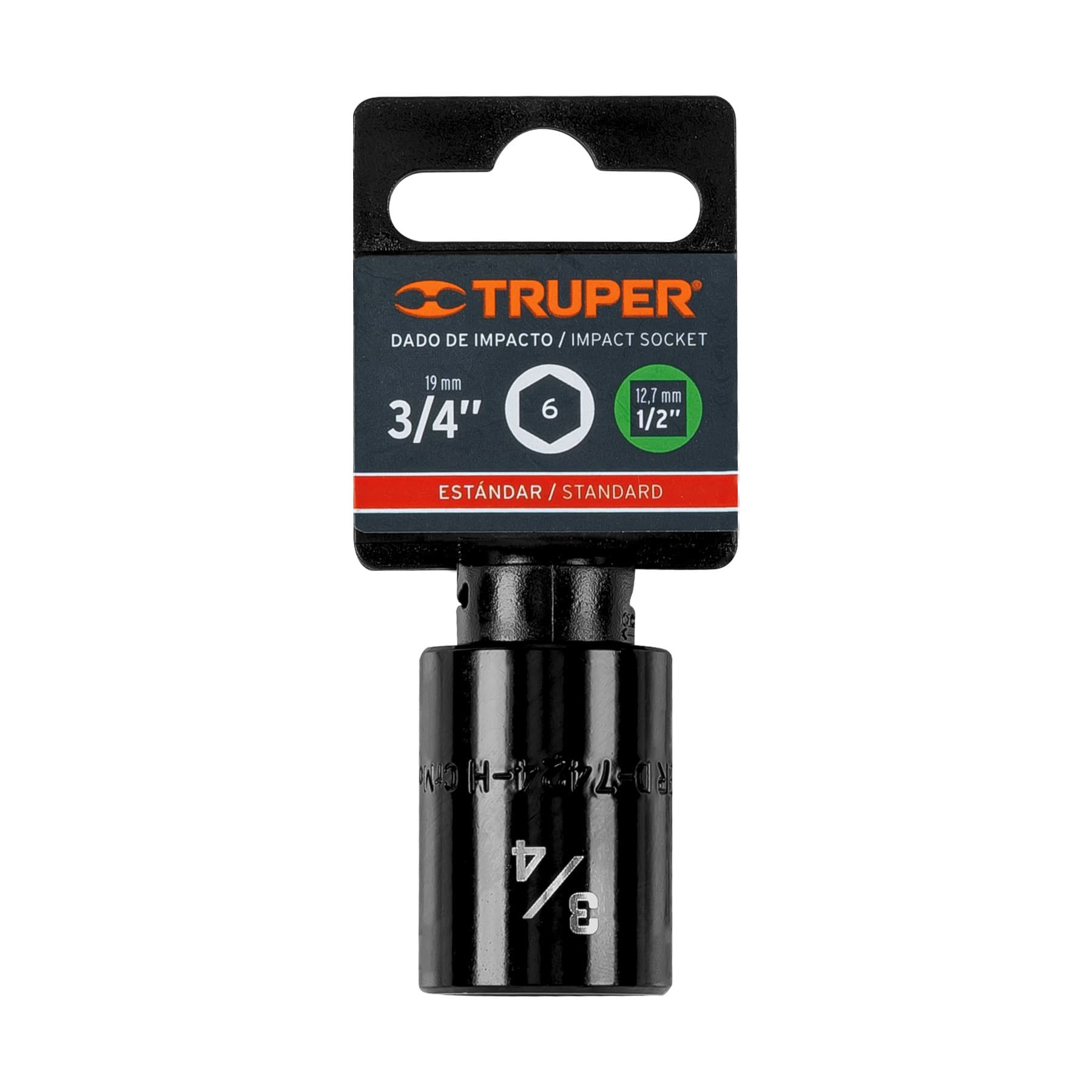 DADO DE IMPACTO DE 3/4", 6 PUNTAS, CUADRO 1/2", TRUPER 13381