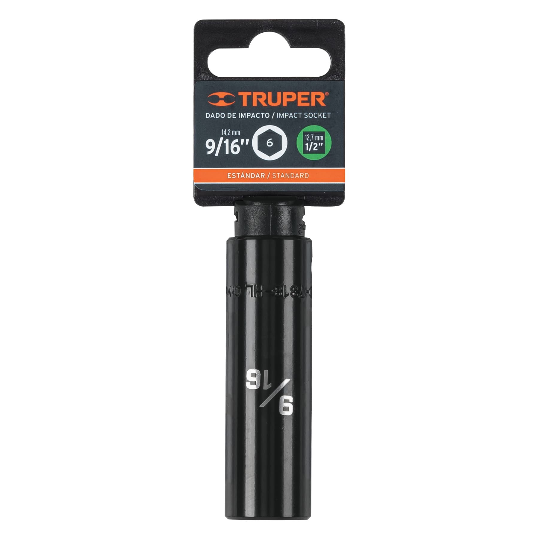 DADO LARGO IMPACTO DE 9/16", 6 PUNTAS, CUADRO 1/2", TRUPER 13389