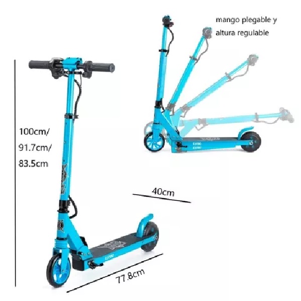 Scooter Electrico Niños 6-12 Años Plegable 16 Km/h Azul