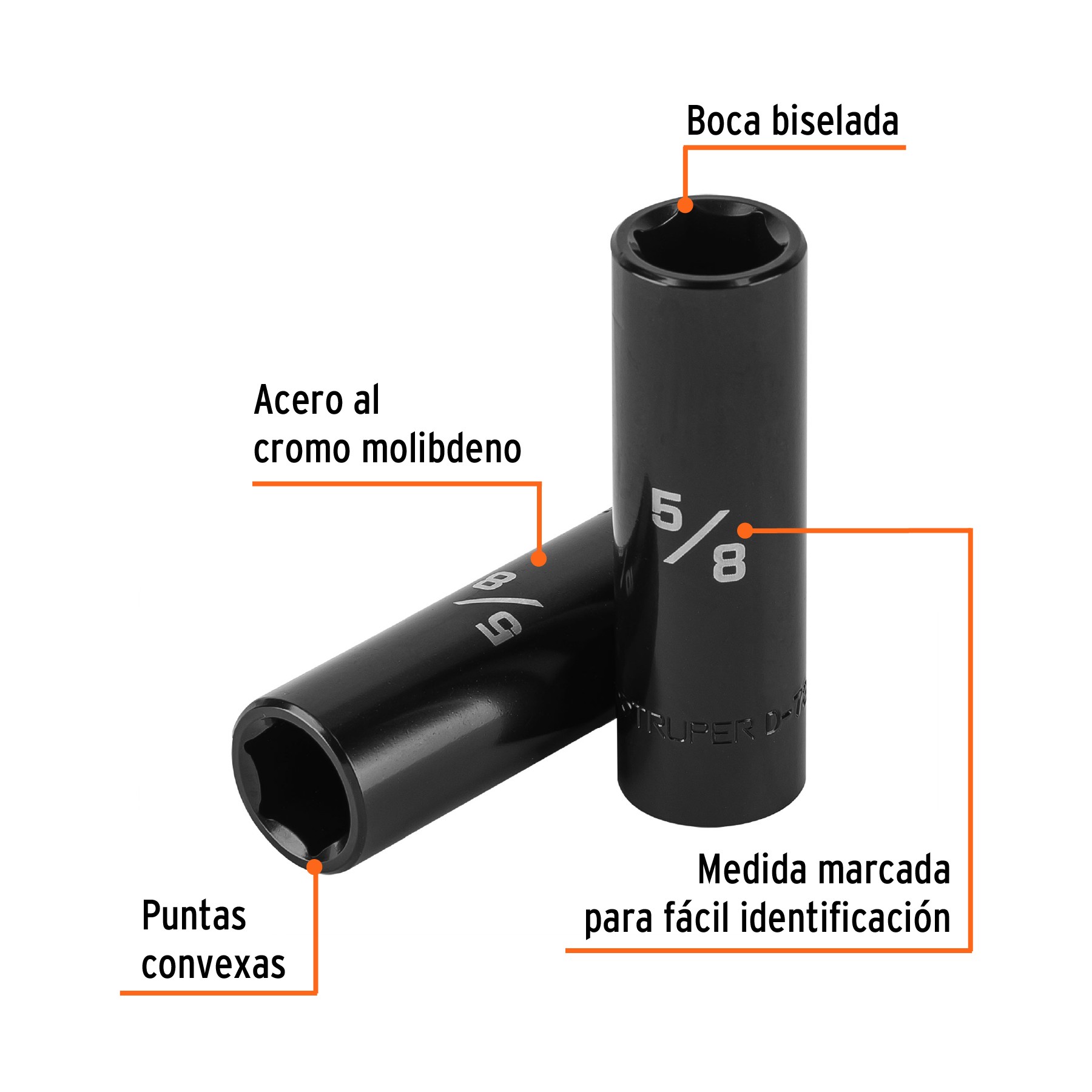 DADO LARGO IMPACTO DE 5/8", 6 PUNTAS, CUADRO 1/2", TRUPER 13390