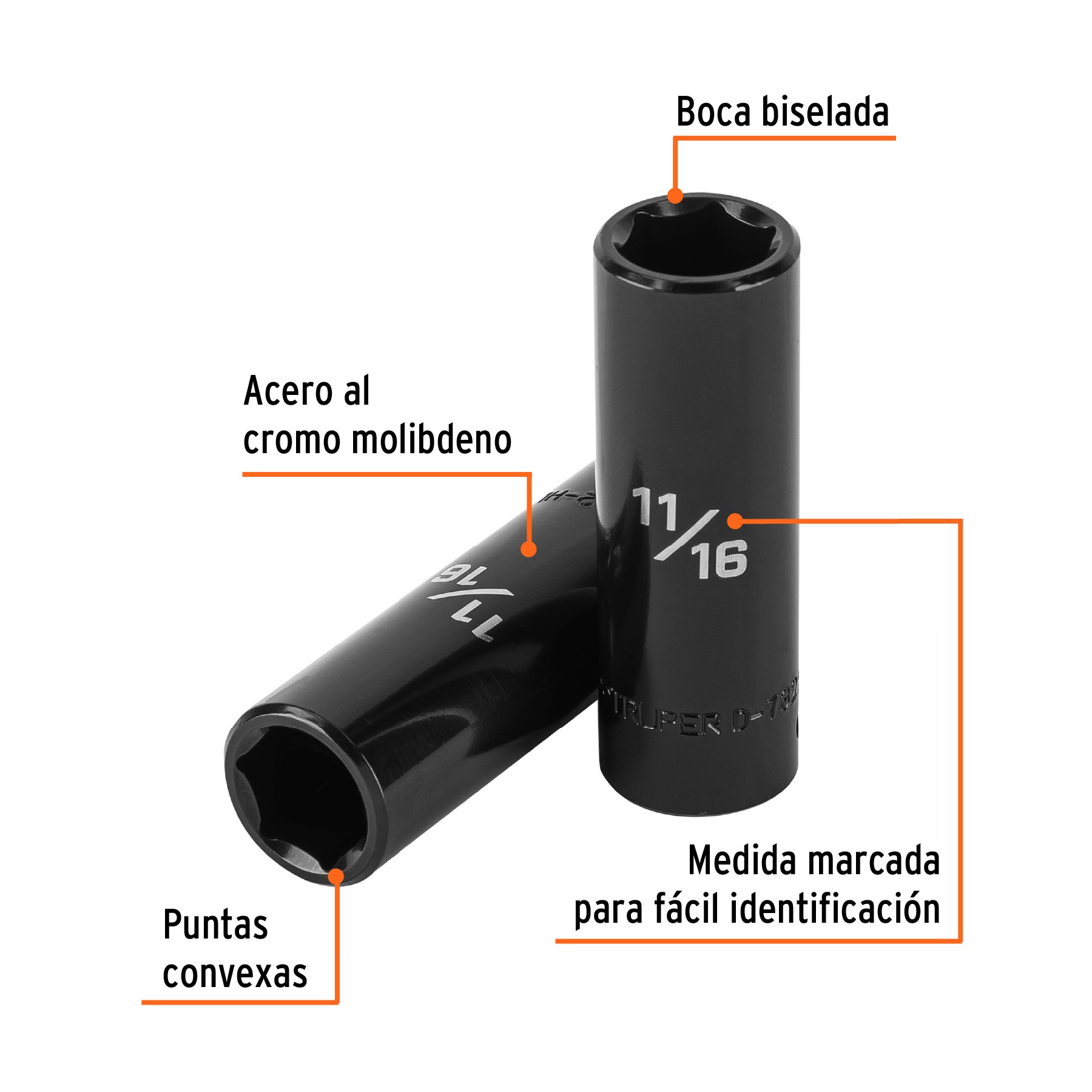 DADO LARGO IMPACTO DE 11/16", 6 PUNTAS, CUADRO 1/2", TRUPER 13391