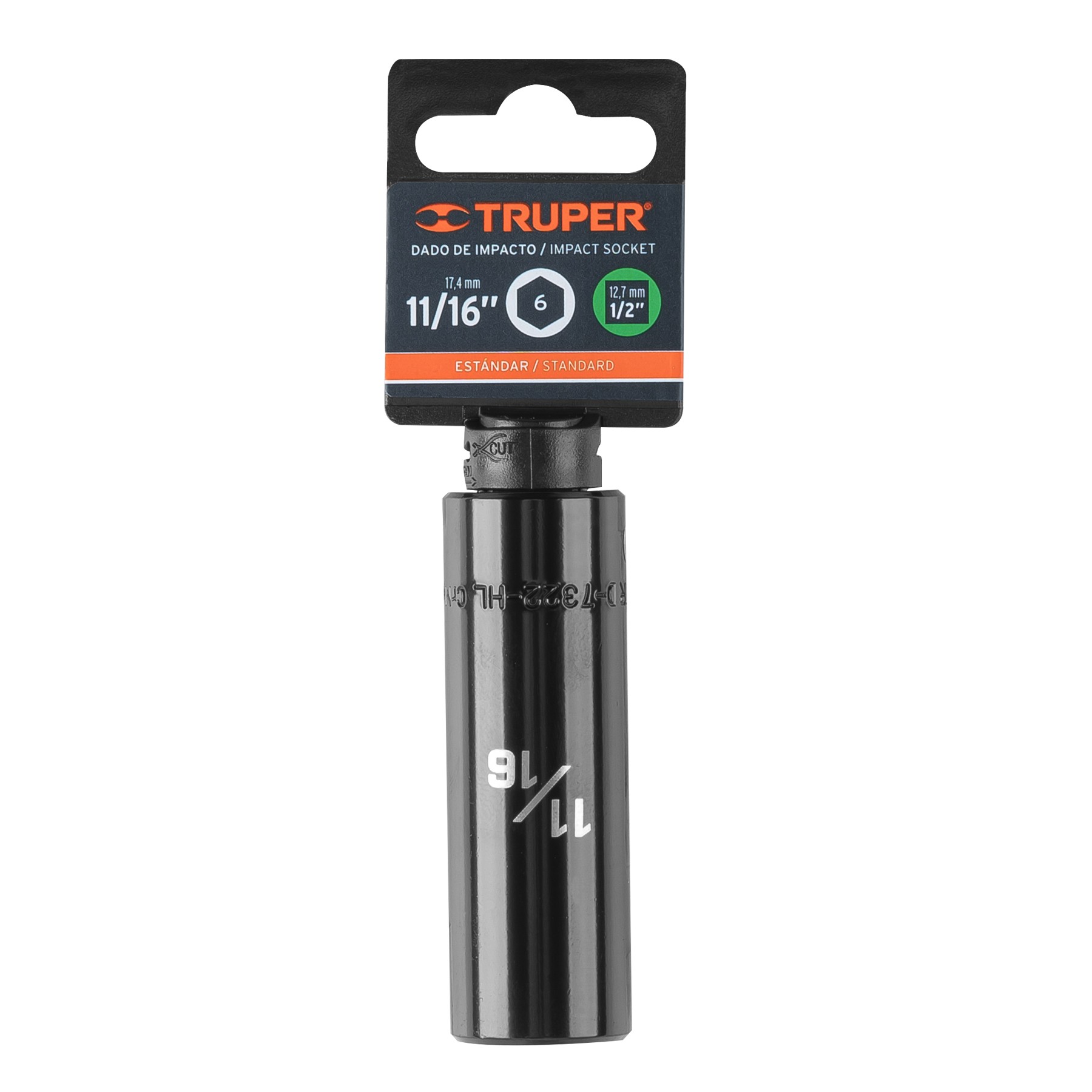 DADO LARGO IMPACTO DE 11/16", 6 PUNTAS, CUADRO 1/2", TRUPER 13391
