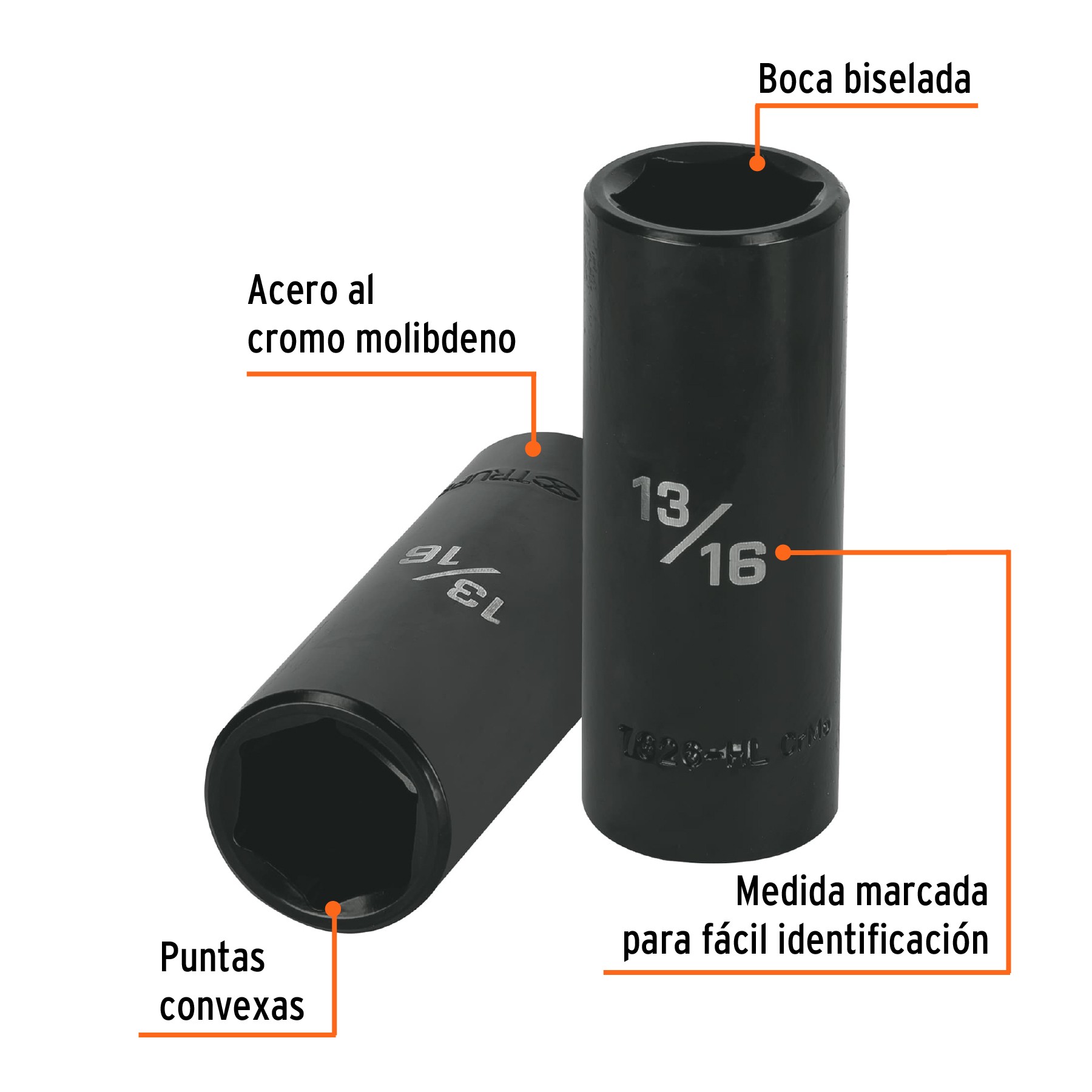 DADO LARGO IMPACTO DE 13/16", 6 PUNTAS, CUADRO 1/2", TRUPER 13393