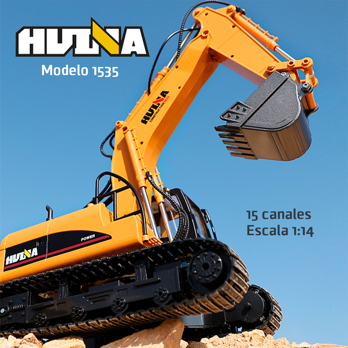 Excavadora a control remoto RC Huina 1535 Metal 1:14 15 canales 2.4Ghz professional excavator Rc de construcción Retroexcavadora RC Excavadora RC de juguete