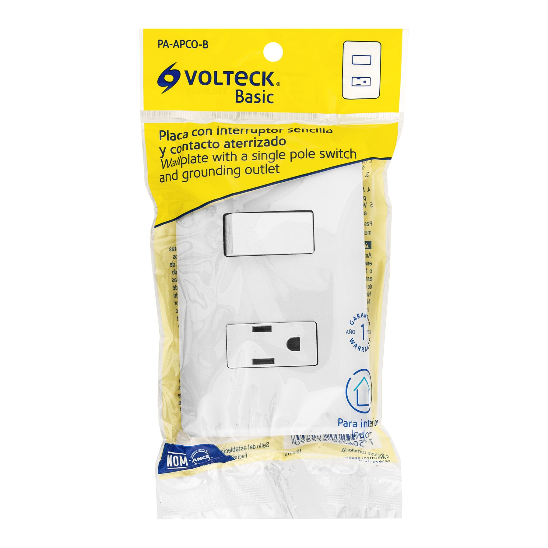 PLACA ARMADA CONTACTO E INTERRUPTOR SENCILLO, VOLTECK BASIC 25077