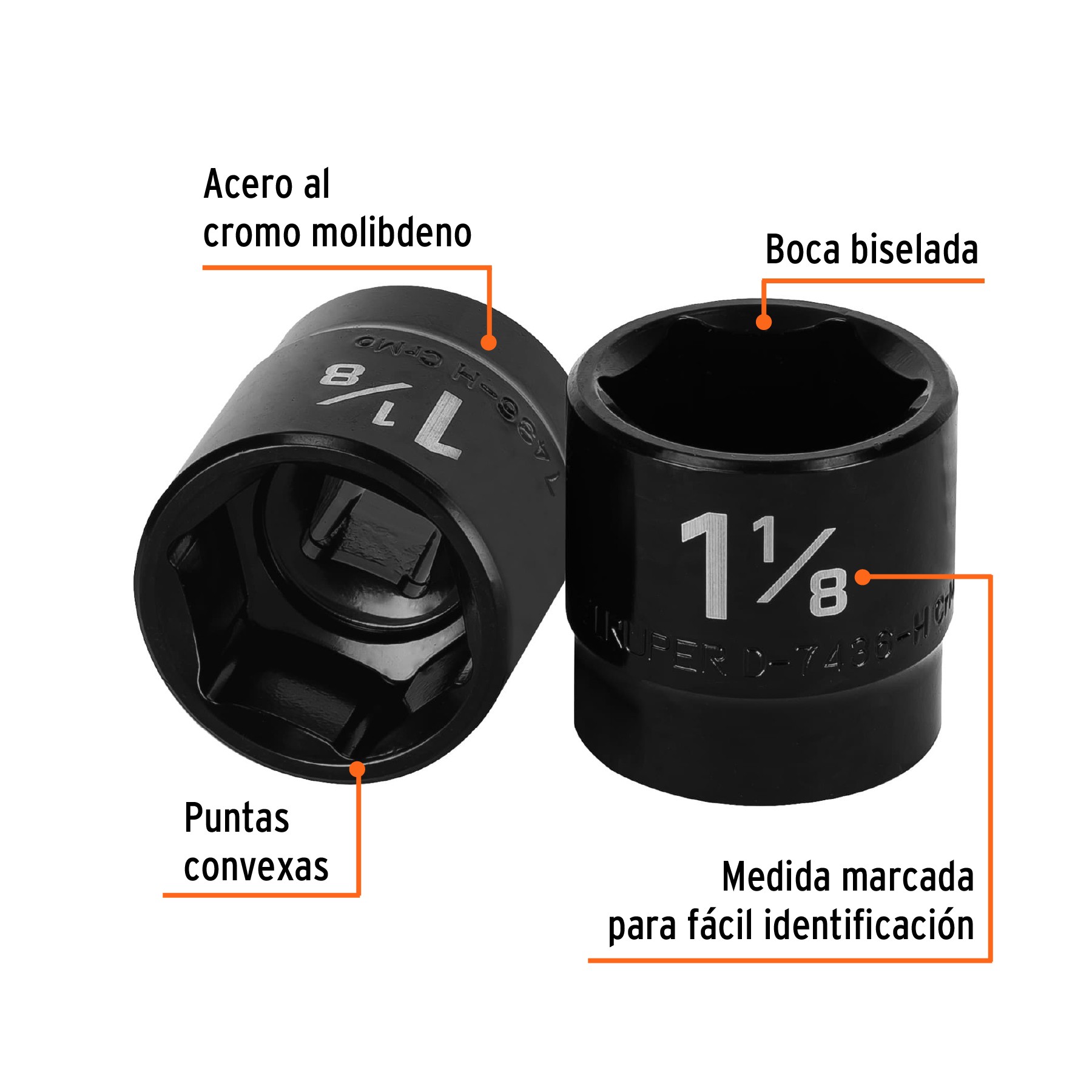 DADO DE IMPACTO DE 1-1/8", 6 PUNTAS, CUADRO 1/2", TRUPER 13398