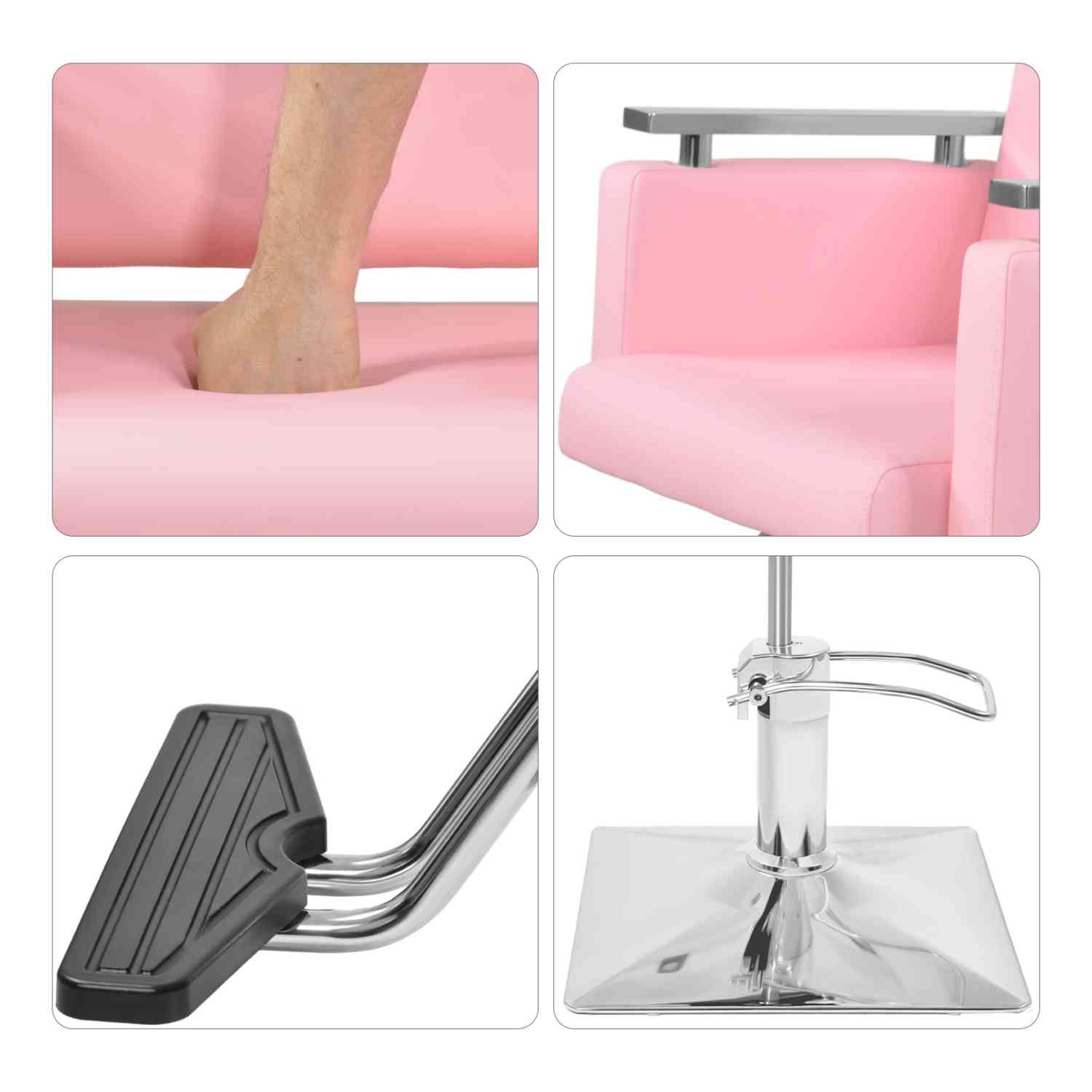 Sillon Silla Barberia Estetica Cuadrada 360 Moderna Rosa