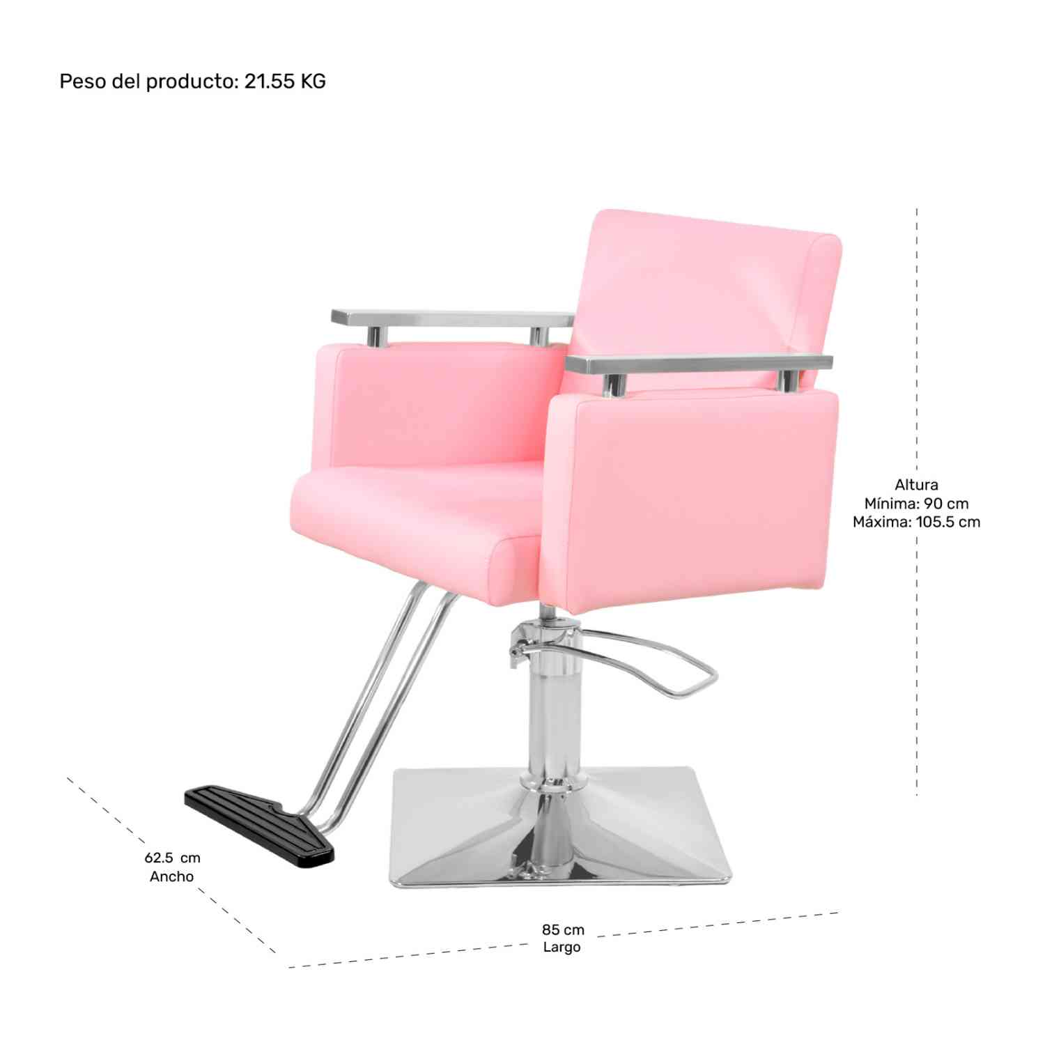 Sillon Silla Barberia Estetica Cuadrada 360 Moderna Rosa