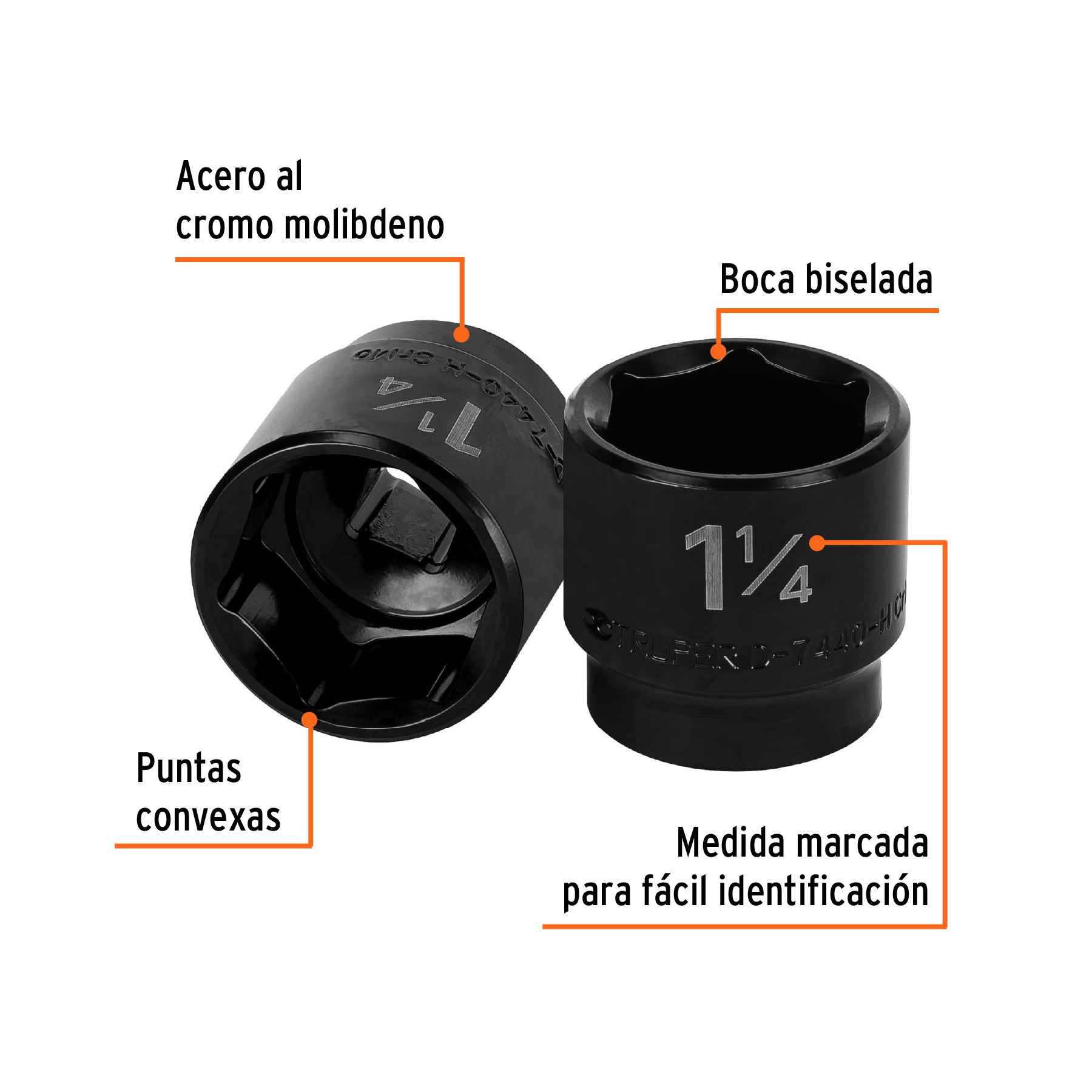 DADO DE IMPACTO DE 1-1/4", 6 PUNTAS, CUADRO 1/2", TRUPER 13399