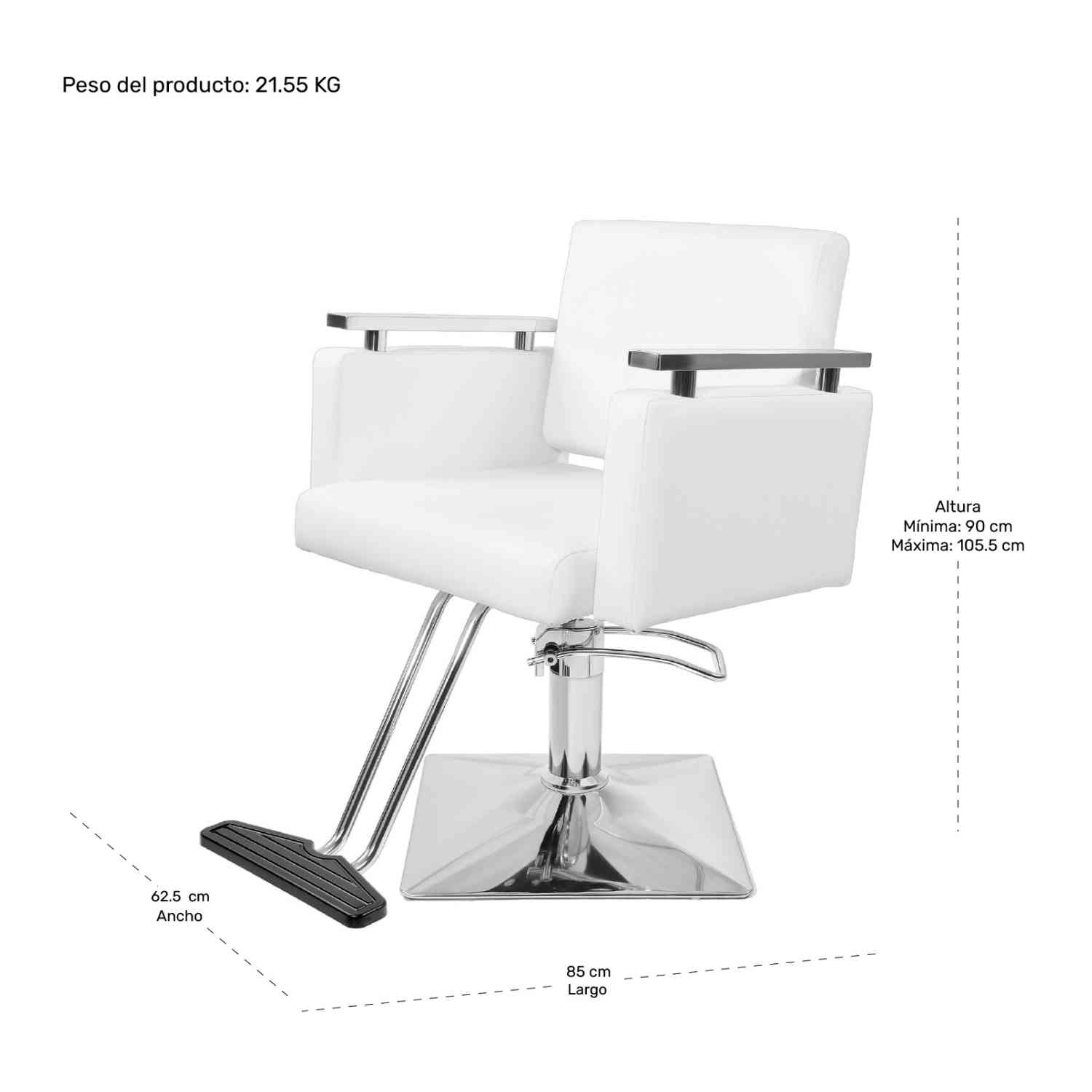 Sillon Silla Barberia Estetica Cuadrada 360 Moderna Blanca