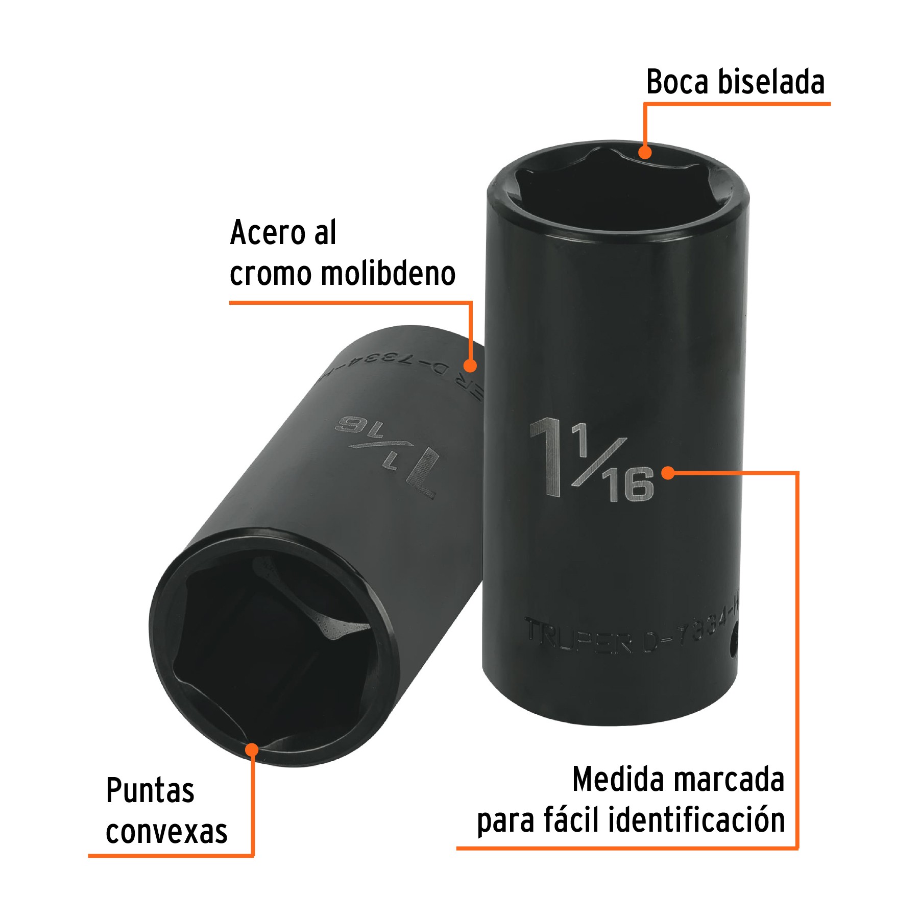 DADO LARGO IMPACTO DE 1-1/16", 6 PUNTAS, CUADRO 1/2",TRUPER 13400