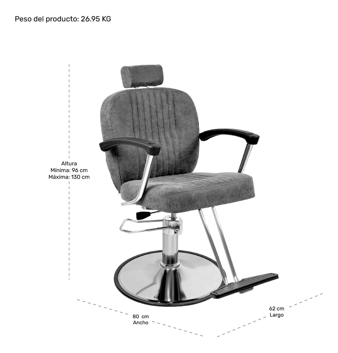 Sillon Silla Barberia Estetica Clasica 360 Moderna Gris