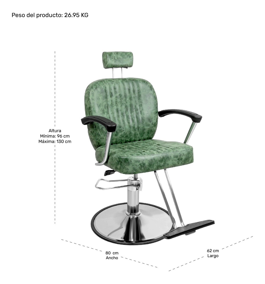 Sillon Silla Barberia Estetica Clasica 360 Moderna Verde