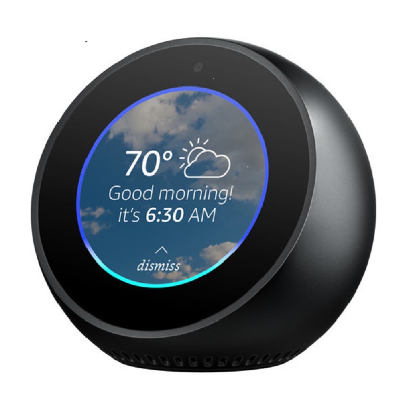 Bocina y Reloj Inteligente Amazon Echo Spot, Pantalla de 6.35mm, Wi-Fi 5, Bluetooth, Compatible con Alexa. Color Negro.