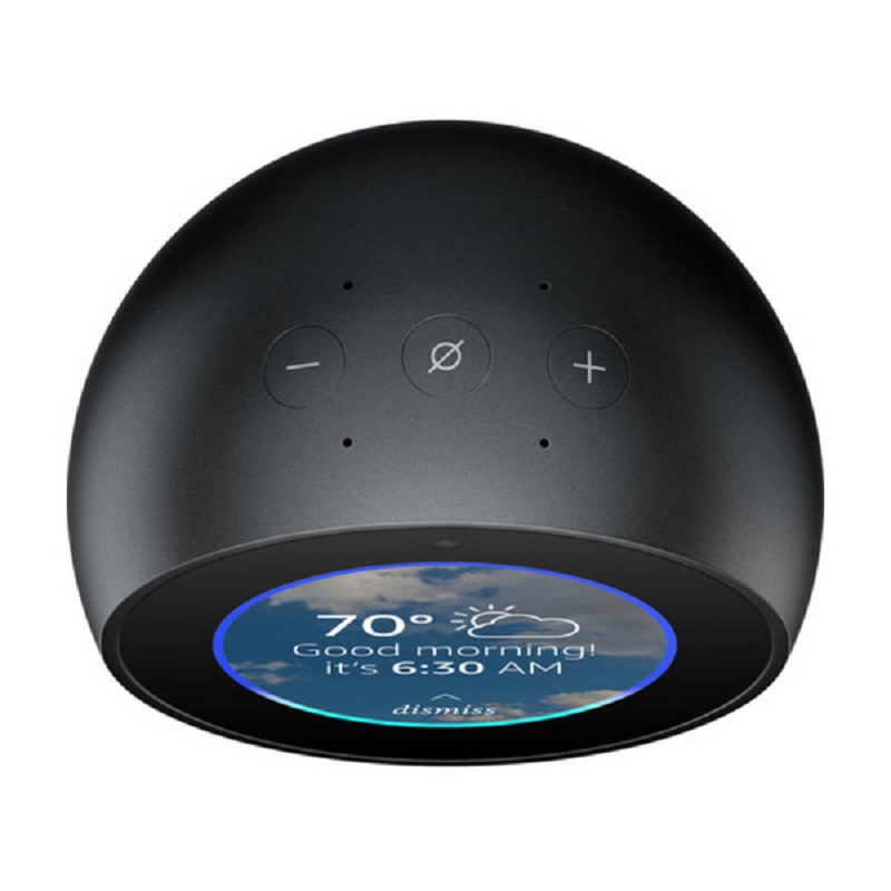 Bocina y Reloj Inteligente Amazon Echo Spot, Pantalla de 6.35mm, Wi-Fi 5, Bluetooth, Compatible con Alexa. Color Negro.