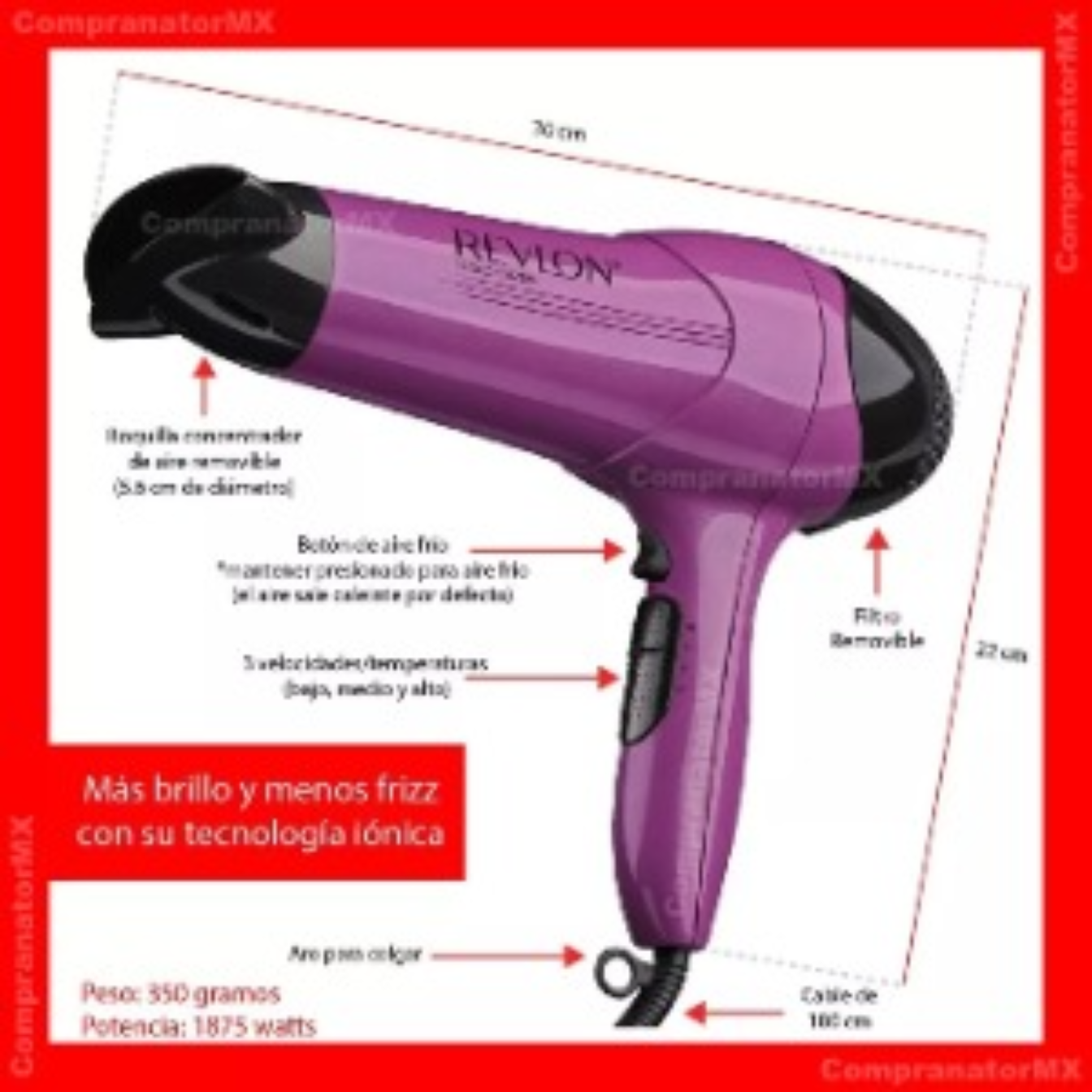 Secadora de cabello Revlon Essentials Control de frizz RVDR773 violeta y negra 110V