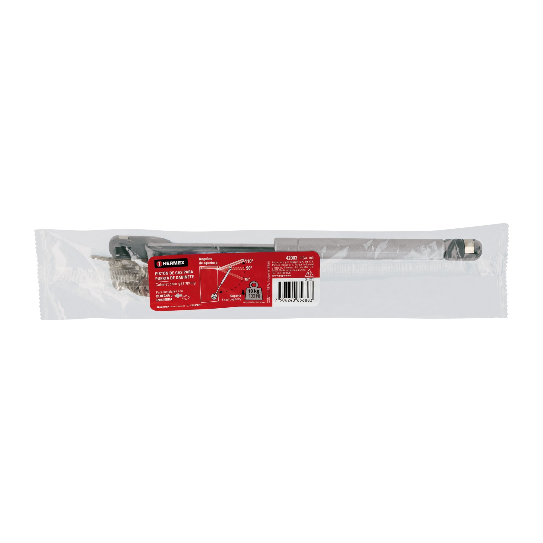 PISTÓN A GAS CON CAPACIDAD DE 60 N / 6 KG, HERMEX 42003