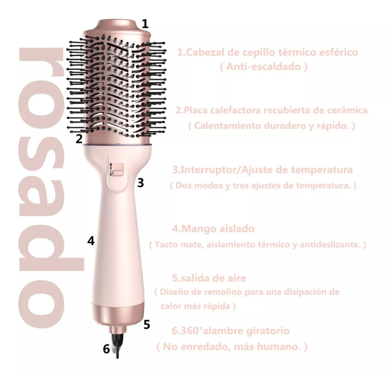 Cepillo Alaciador/rizador Y Secador De 4 En 1 Cepillo Secado