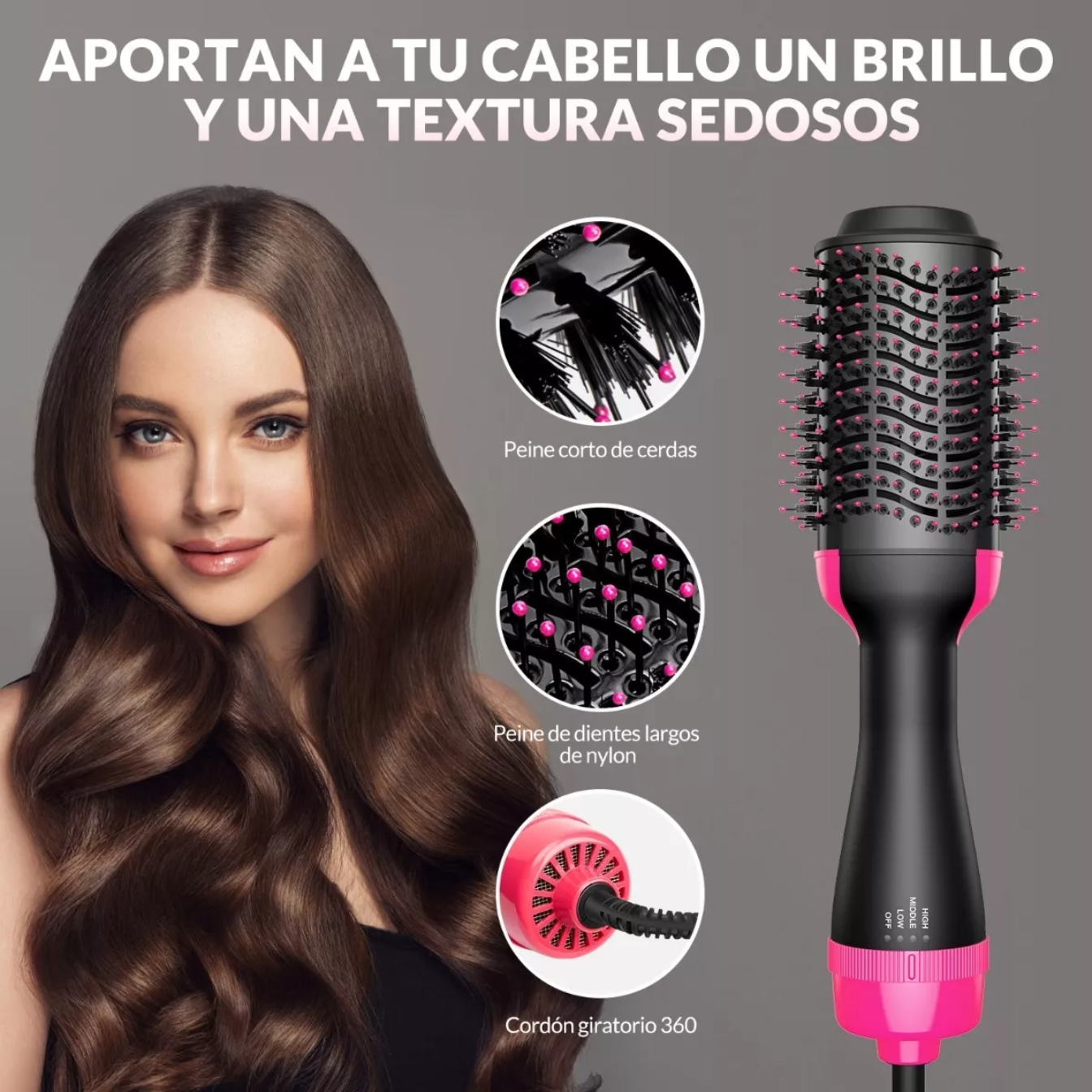 Cepillo Secador Aire Caliente Para Alaciado Salon 4 En 1