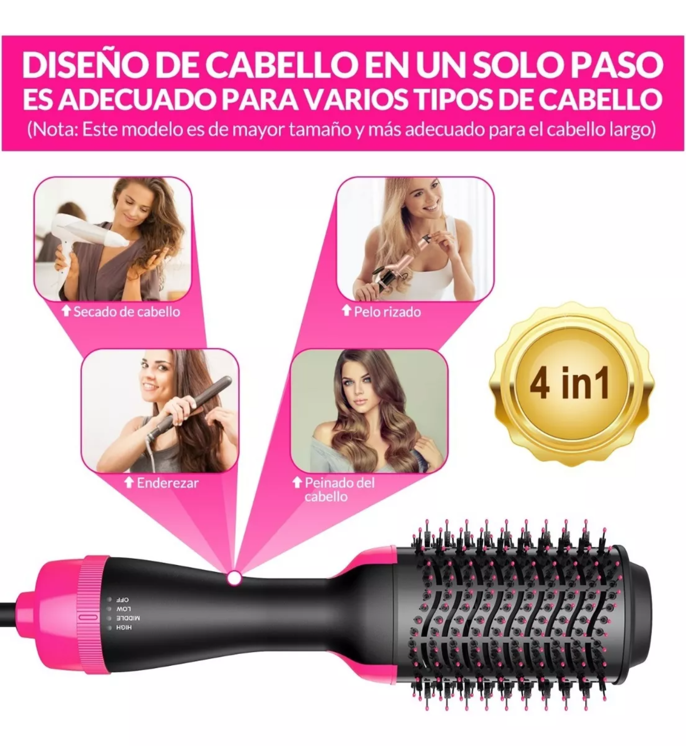 Cepillo Secador Aire Caliente Para Alaciado Salon 4 En 1