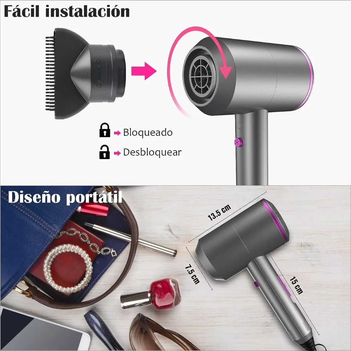 Secadoras Cabello Profesional Iones Negativos 2000w 3 Veloc
