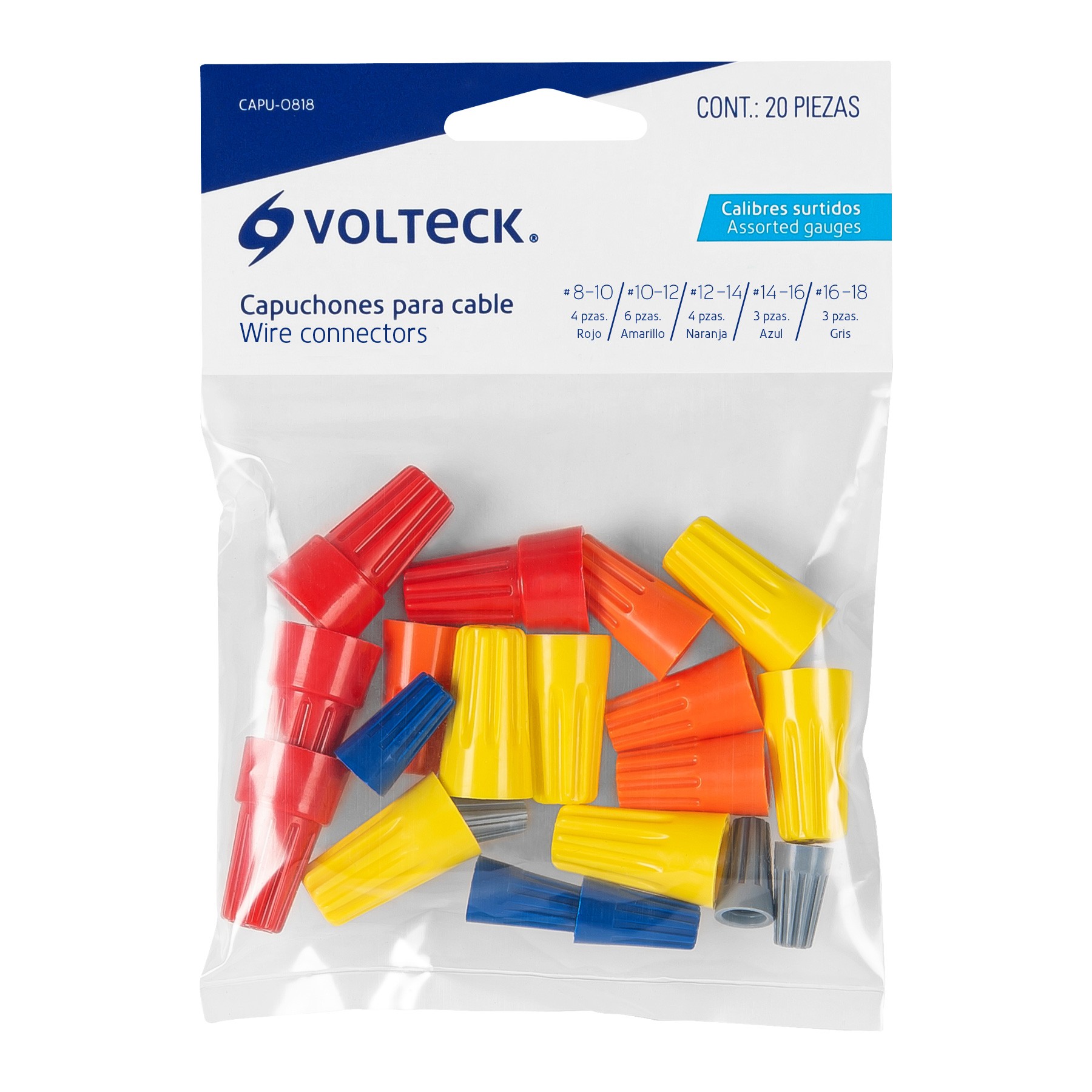 BOLSA CON 20 CAPUCHONES PARA CABLE, CALIBRES SURTIDOS VOLTECK 47330