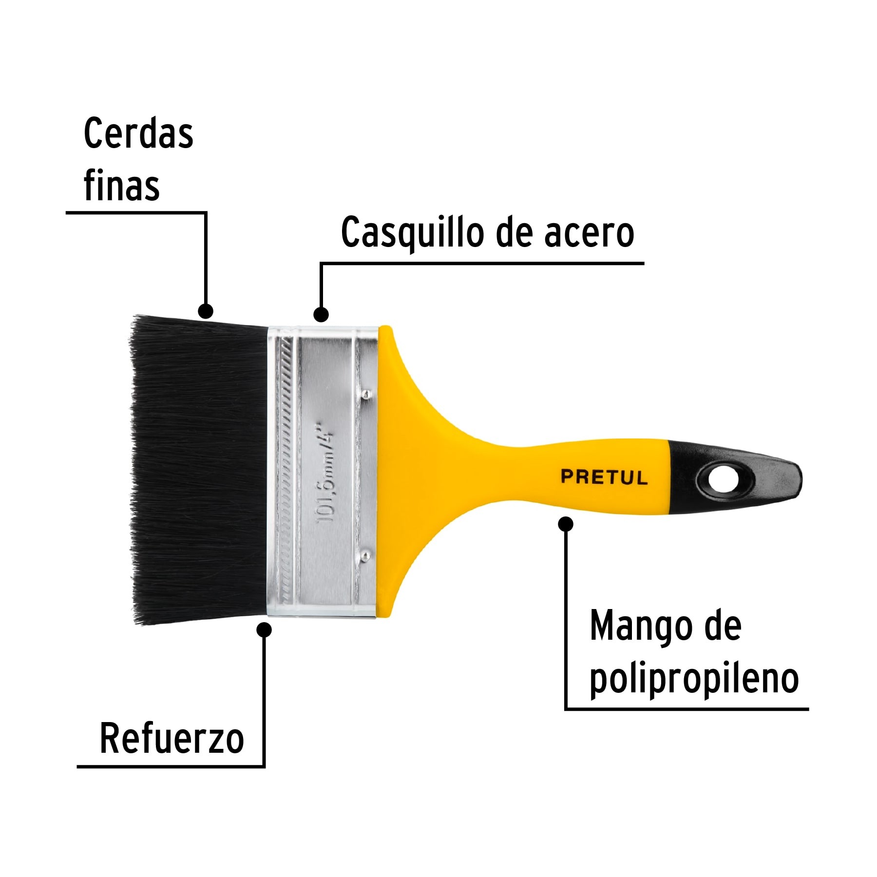 BROCHA USO GENERAL DE 4" CON MANGO DE PLÁSTICO, PRETUL 21529