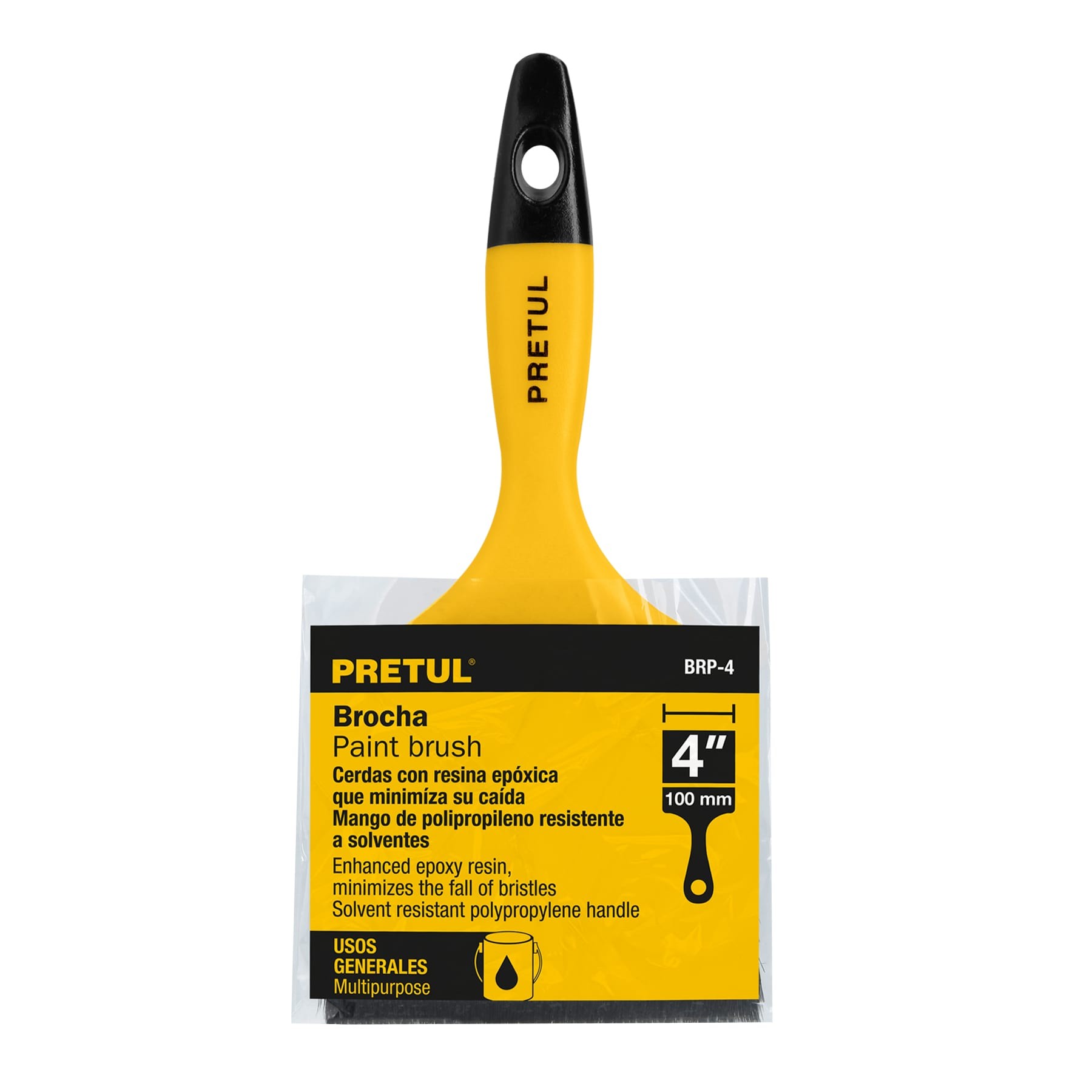 BROCHA USO GENERAL DE 4" CON MANGO DE PLÁSTICO, PRETUL 21529