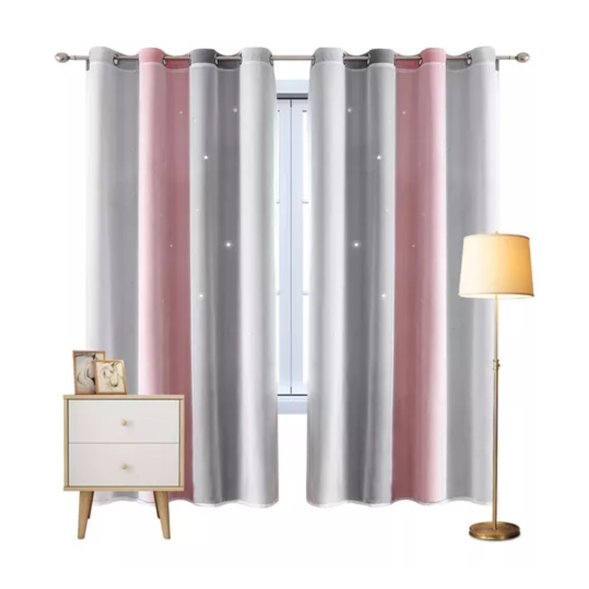 Cortinas Blackout Para Niños Dormitorio 200 *130 Cm 2 Panel Pink-2 Rosa/Gris