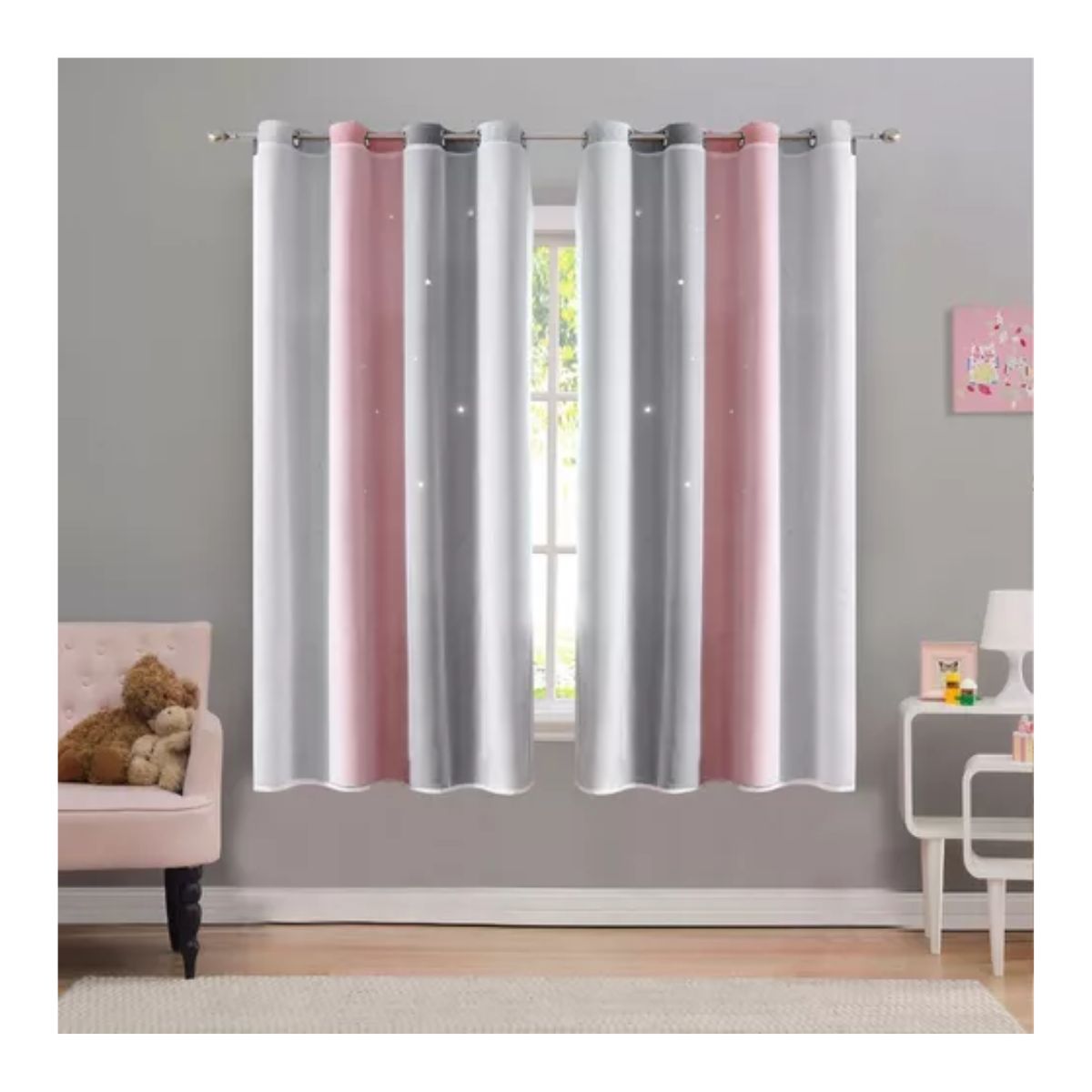 Cortinas Blackout Para Niños Dormitorio 200 *130 Cm 2 Panel Pink-2 Rosa/Gris