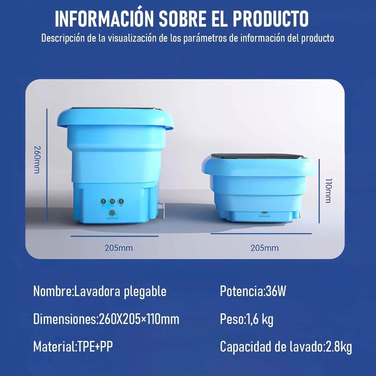 Mini Lavadora Portatil En Cubeta Plegable Con Centrifugado