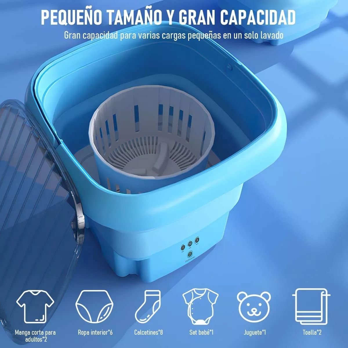 Mini Lavadora Portatil En Cubeta Plegable Con Centrifugado