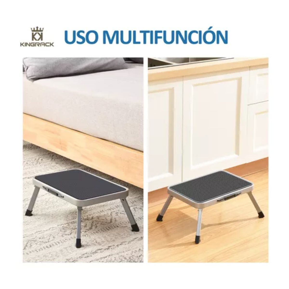 Banco Pequeño Para Cocina Resistente Taburete 1 Escalon, Color Blanco y Gris