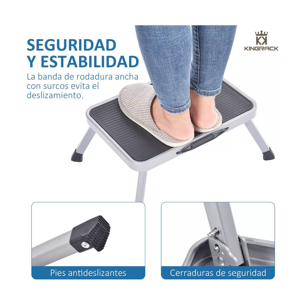 Banco Pequeño Para Cocina Resistente Taburete 1 Escalon, Color Blanco y Gris