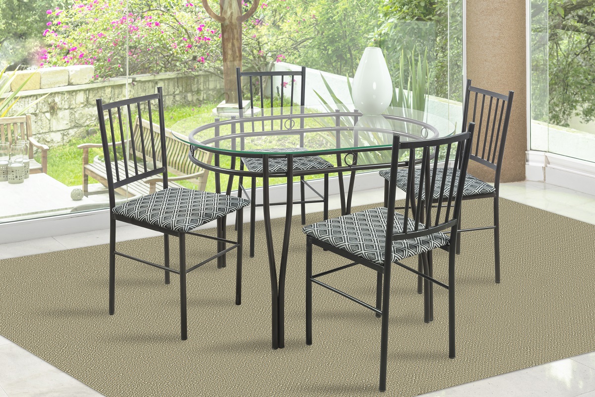 Comedor Oval 4 Sillas Tubular y Cristal Templado