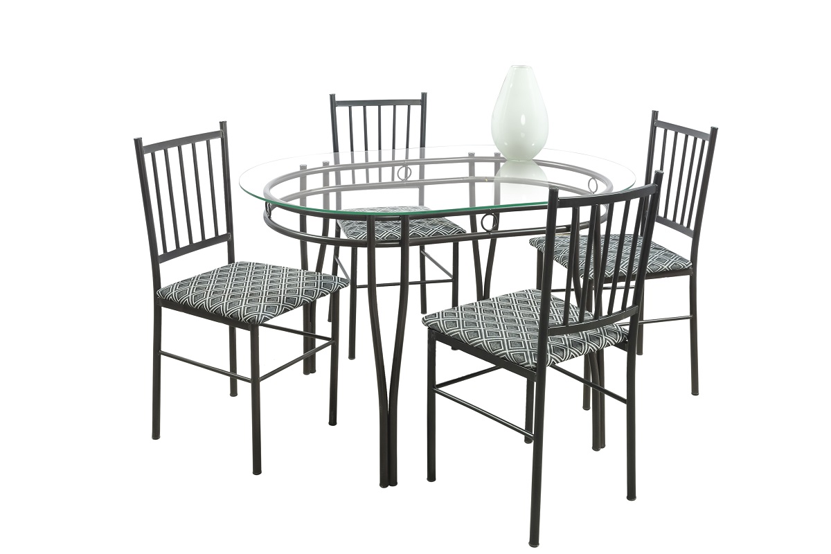 Comedor Oval 4 Sillas Tubular y Cristal Templado